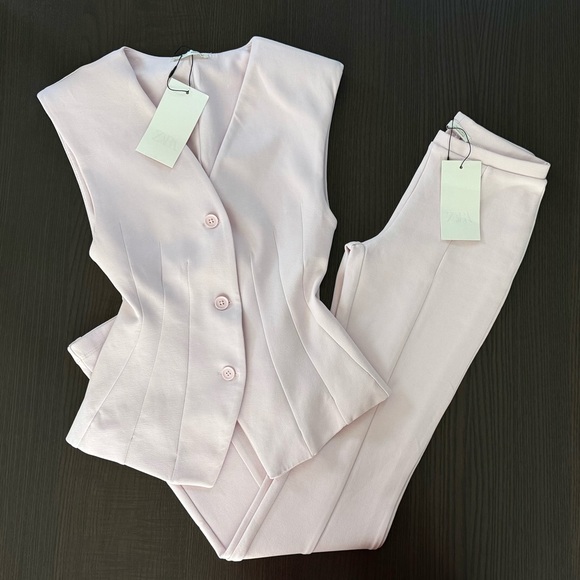 Zara Pale Pink Sleeveless Tailored Vest and Pants Set